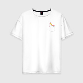 Женская футболка хлопок Oversize с принтом Единорог в Тюмени, 100% хлопок | свободный крой, круглый ворот, спущенный рукав, длина до линии бедер
 | единорог | единорог купить | единорог рисунок | милые единороги | прикольный принт | принт на футболку | футболка с единорогом
