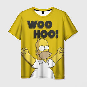 Мужская футболка 3D с принтом HOMER - WOO HOO! в Тюмени, 100% полиэфир | прямой крой, круглый вырез горловины, длина до линии бедер | Тематика изображения на принте: bart | homer | lisa | the simpsons | барт | гомер | лиза | мэгги | симпсоны