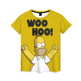 Женская футболка 3D с принтом HOMER - WOO HOO! в Тюмени, 100% полиэфир ( синтетическое хлопкоподобное полотно) | прямой крой, круглый вырез горловины, длина до линии бедер | bart | homer | lisa | the simpsons | барт | гомер | лиза | мэгги | симпсоны