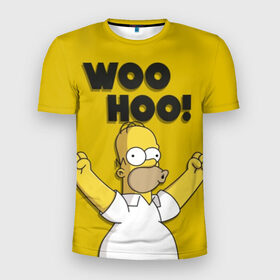 Мужская футболка 3D спортивная с принтом HOMER - WOO HOO! в Тюмени, 100% полиэстер с улучшенными характеристиками | приталенный силуэт, круглая горловина, широкие плечи, сужается к линии бедра | bart | homer | lisa | the simpsons | барт | гомер | лиза | мэгги | симпсоны