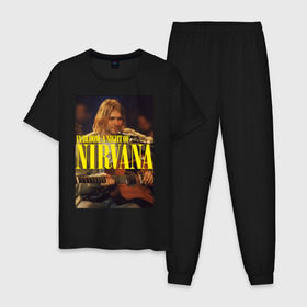Мужская пижама хлопок с принтом Kurt Cobain In Bloom в Тюмени, 100% хлопок | брюки и футболка прямого кроя, без карманов, на брюках мягкая резинка на поясе и по низу штанин
 | kurt cobain | music | nirvana | rock | кобейн | курт | курт кобейн | музыка | нирвана | рок