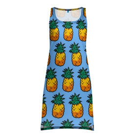 Платье-майка 3D с принтом Ананасы (Лето) в Тюмени, 100% полиэстер | полуприлегающий силуэт, широкие бретели, круглый вырез горловины, удлиненный подол сзади. | ананас | лето | море | пальмы