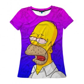 Женская футболка 3D с принтом Уставший Гомер в Тюмени, 100% полиэфир ( синтетическое хлопкоподобное полотно) | прямой крой, круглый вырез горловины, длина до линии бедер | bart | gomer | simpson | simpsons | барт | гомер | лиза | симпсоны | усталость