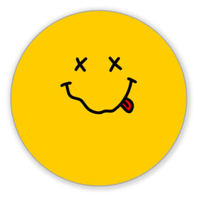 Коврик для мышки круглый с принтом NIRVANA SMILE в Тюмени, резина и полиэстер | круглая форма, изображение наносится на всю лицевую часть | Тематика изображения на принте: music | nirvana | rip smile | rock | smile | группа | курт кобейн | музыка | нирвана | рок | смайл