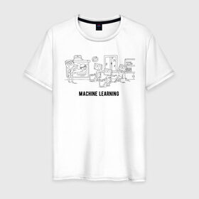 Мужская футболка хлопок с принтом Machine learning в Тюмени, 100% хлопок | прямой крой, круглый вырез горловины, длина до линии бедер, слегка спущенное плечо. | Тематика изображения на принте: ai | artificial intelligence | machine learning | машинное обучение