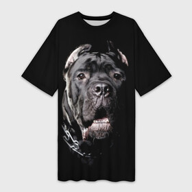 Платье-футболка 3D с принтом Мастиф в Тюмени,  |  | animal | black | collar | dog | friend | look | man | muzzle | взгляд | друг | животное | мастиф | ошейник | пёс | собака | человека | черный