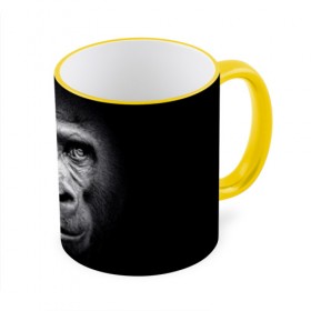 Кружка с принтом Горилла в Тюмени, керамика | ёмкость 330 мл | animal | black | eyes | fauna | gorilla | gray | look | monkey | muzzle | primate | взгляд | глаза | горилла | животное | обезьяна | примат | серый | фауна | черный