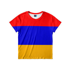 Детская футболка 3D с принтом Армения. Флаг. в Тюмени, 100% гипоаллергенный полиэфир | прямой крой, круглый вырез горловины, длина до линии бедер, чуть спущенное плечо, ткань немного тянется | армения | армянский | государство | знамя | кавказ | республика | символ | снг | ссср | страна | флаг