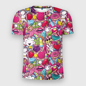 Мужская футболка 3D спортивная с принтом Девчачьи радости в Тюмени, 100% полиэстер с улучшенными характеристиками | приталенный силуэт, круглая горловина, широкие плечи, сужается к линии бедра | Тематика изображения на принте: cat | clou | crown | flower | funny | graffiti | heart | kitten | lips | lollipop | shoes | sneakers | strawberry | unicorn | граффити | губы | единорог | звезда | кеды | клубника | корона | кот | котёнок | леденец | мороженое | облако | обувь | помада | 