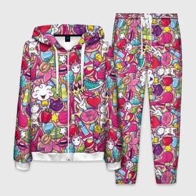Мужской костюм 3D с принтом Девчачьи радости в Тюмени, 100% полиэстер | Манжеты и пояс оформлены тканевой резинкой, двухслойный капюшон со шнурком для регулировки, карманы спереди | cat | clou | crown | flower | funny | graffiti | heart | kitten | lips | lollipop | shoes | sneakers | strawberry | unicorn | граффити | губы | единорог | звезда | кеды | клубника | корона | кот | котёнок | леденец | мороженое | облако | обувь | помада | 