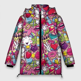 Женская зимняя куртка 3D с принтом Девчачьи радости в Тюмени, верх — 100% полиэстер; подкладка — 100% полиэстер; утеплитель — 100% полиэстер | длина ниже бедра, силуэт Оверсайз. Есть воротник-стойка, отстегивающийся капюшон и ветрозащитная планка. 

Боковые карманы с листочкой на кнопках и внутренний карман на молнии | cat | clou | crown | flower | funny | graffiti | heart | kitten | lips | lollipop | shoes | sneakers | strawberry | unicorn | граффити | губы | единорог | звезда | кеды | клубника | корона | кот | котёнок | леденец | мороженое | облако | обувь | помада | 