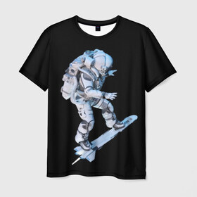 Мужская футболка 3D с принтом Космонавт в Тюмени, 100% полиэфир | прямой крой, круглый вырез горловины, длина до линии бедер | astronaut | black | cool | man | skateboard | space | space suit | suit | астронавт | космонавт | космос | костюм | прикольный | скафандр | скейтборд | человек | черный