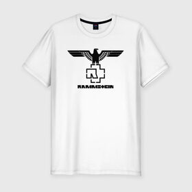 Мужская футболка премиум с принтом RAMMSTEIN в Тюмени, 92% хлопок, 8% лайкра | приталенный силуэт, круглый вырез ворота, длина до линии бедра, короткий рукав | metallica | music | rammstein | rock | металл | металлика | музыка | раммштайн | рок | рок группа