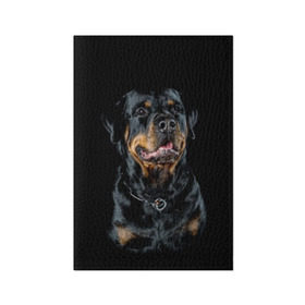 Обложка для паспорта матовая кожа с принтом Ротвейлер в Тюмени, натуральная матовая кожа | размер 19,3 х 13,7 см; прозрачные пластиковые крепления | animal | black | breed | collar | dog | friend | glance | gloss | man | muzzle | rottweiler | взгляд | друг | животное | лоск | ошейник | пёс | порода | ротвейлер | собака | человека | черный