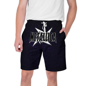 Мужские шорты 3D с принтом Metallica в Тюмени,  полиэстер 100% | прямой крой, два кармана без застежек по бокам. Мягкая трикотажная резинка на поясе, внутри которой широкие завязки. Длина чуть выше колен | metallica | группа | метал | металлика | музыка | песни | рок