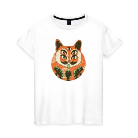 Женская футболка хлопок с принтом Кот Пришелец в Тюмени, 100% хлопок | прямой крой, круглый вырез горловины, длина до линии бедер, слегка спущенное плечо | alien | cat | ufo | инопланетяне | инопланетянин | кот | котики | нло | пришелец | пришельцы | психоделика