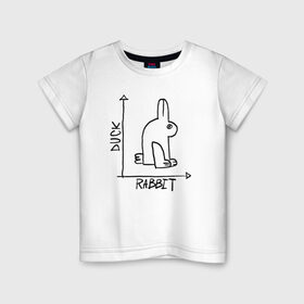 Детская футболка хлопок с принтом Утка. Кролик в Тюмени, 100% хлопок | круглый вырез горловины, полуприлегающий силуэт, длина до линии бедер | Тематика изображения на принте: алгебра | геометрия | животные | иллюзия | кролик | обман зрения | утка | юмор