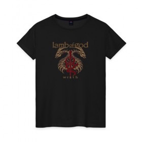 Женская футболка хлопок с принтом Lamb of God в Тюмени, 100% хлопок | прямой крой, круглый вырез горловины, длина до линии бедер, слегка спущенное плечо | американская | грув | группа | крис адлер | марк мортон | метал | рэнди блайт