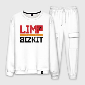 Мужской костюм хлопок с принтом Limp Bizkit в Тюмени, 100% хлопок | на свитшоте круглая горловина, мягкая резинка по низу. Брюки заужены к низу, на них два вида карманов: два “обычных” по бокам и два объемных, с клапанами, расположенные ниже линии бедра. Брюки с мягкой трикотажной резинкой на поясе и по низу штанин. В поясе для дополнительного комфорта — широкие завязки | Тематика изображения на принте: dj lethal | американская | группа | джон отто | ню метал | рок | рэп | уэс борланд | фред дёрст