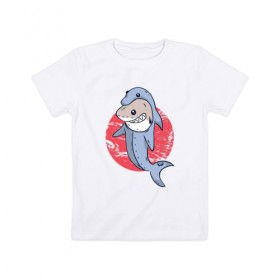 Детская футболка хлопок с принтом Акула в костюме Дельфина в Тюмени, 100% хлопок | круглый вырез горловины, полуприлегающий силуэт, длина до линии бедер | 