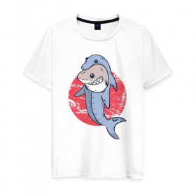 Мужская футболка хлопок с принтом Акула в костюме Дельфина в Тюмени, 100% хлопок | прямой крой, круглый вырез горловины, длина до линии бедер, слегка спущенное плечо. | 