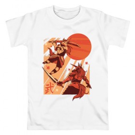 Мужская футболка хлопок с принтом Битва Единорогов в Тюмени, 100% хлопок | прямой крой, круглый вырез горловины, длина до линии бедер, слегка спущенное плечо. | unicorn | единорог | ниндзя | самураи | самурай | япония