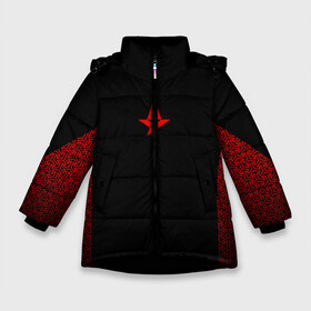 Зимняя куртка для девочек 3D с принтом Astralis uniform 2019 в Тюмени, ткань верха — 100% полиэстер; подклад — 100% полиэстер, утеплитель — 100% полиэстер. | длина ниже бедра, удлиненная спинка, воротник стойка и отстегивающийся капюшон. Есть боковые карманы с листочкой на кнопках, утяжки по низу изделия и внутренний карман на молнии. 

Предусмотрены светоотражающий принт на спинке, радужный светоотражающий элемент на пуллере молнии и на резинке для утяжки. | Тематика изображения на принте: astralis | astralis 2017 | astralis 2019 | astralis cs | astralis uniform | astralis кс го | cs | csgo | кс | кс го | ксго