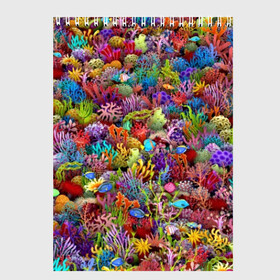 Скетчбук с принтом Коралловый риф в Тюмени, 100% бумага
 | 48 листов, плотность листов — 100 г/м2, плотность картонной обложки — 250 г/м2. Листы скреплены сверху удобной пружинной спиралью | Тематика изображения на принте: вода | дайвинг | кораллы | кораловый | коралы | море | морской | океан | подводный | рыба | рыбки