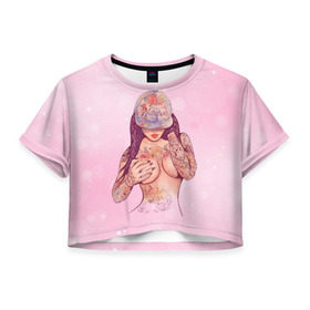 Женская футболка Cropp-top с принтом Sexy girl в Тюмени, 100% полиэстер | круглая горловина, длина футболки до линии талии, рукава с отворотами | девушка | летняя | тату | татуировки | тело | тянка