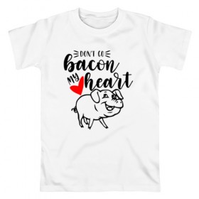 Мужская футболка хлопок с принтом Bacon my heart в Тюмени, 100% хлопок | прямой крой, круглый вырез горловины, длина до линии бедер, слегка спущенное плечо. | 