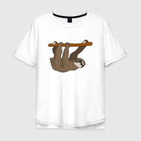 Мужская футболка хлопок Oversize с принтом Ленивец в Тюмени, 100% хлопок | свободный крой, круглый ворот, “спинка” длиннее передней части | животные | ленивец | милые | няшные