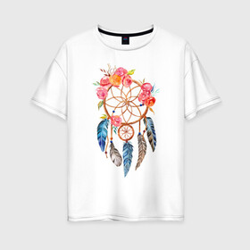 Женская футболка хлопок Oversize с принтом Ловец снов в Тюмени, 100% хлопок | свободный крой, круглый ворот, спущенный рукав, длина до линии бедер
 | ловец снов | магия | перья | цветы