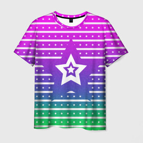 Мужская футболка 3D с принтом Звезда в Тюмени, 100% полиэфир | прямой крой, круглый вырез горловины, длина до линии бедер | Тематика изображения на принте: star | stars | звезда | звёздочки | звёзды | красочная | линии | полосы | редактируемая | стар | старс | цветная | яркая