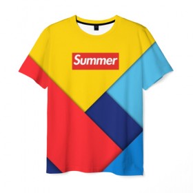 Мужская футболка 3D с принтом Sunny summer в Тюмени, 100% полиэфир | прямой крой, круглый вырез горловины, длина до линии бедер | 