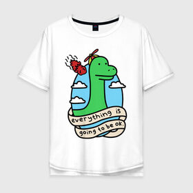 Мужская футболка хлопок Oversize с принтом Dinosaur в Тюмени, 100% хлопок | свободный крой, круглый ворот, “спинка” длиннее передней части | Тематика изображения на принте: дино | динозавр | метиорит