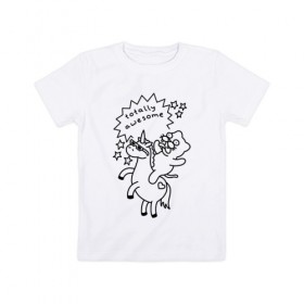 Детская футболка хлопок с принтом Awesome Unicorn в Тюмени, 100% хлопок | круглый вырез горловины, полуприлегающий силуэт, длина до линии бедер | Тематика изображения на принте: cat | citty | кот | кошак | кошара | кошка