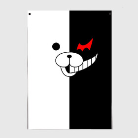 Постер с принтом MONOKUMA (КАПЮШОН) | МОНОКУМА в Тюмени, 100% бумага
 | бумага, плотность 150 мг. Матовая, но за счет высокого коэффициента гладкости имеет небольшой блеск и дает на свету блики, но в отличии от глянцевой бумаги не покрыта лаком | anime | bear | black  white | danganronpa | kurokuma | monodam | monokuma | monomi | monotaro | pink | rabbit | school | shirokuma | аниме | главарь | мoноми | монокума | черно белый | школа