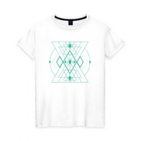Женская футболка хлопок с принтом Мужество сакрала в Тюмени, 100% хлопок | прямой крой, круглый вырез горловины, длина до линии бедер, слегка спущенное плечо | fractal | sacral | сакрал | сакральная геометрия | тетрайдер | треугольник | узоры | фракталы