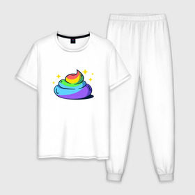 Мужская пижама хлопок с принтом Какашка в Тюмени, 100% хлопок | брюки и футболка прямого кроя, без карманов, на брюках мягкая резинка на поясе и по низу штанин
 | арт | единорог | красиво | радуга | рисунок | смешно | цветная | юмор