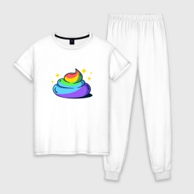 Женская пижама хлопок с принтом Какашка в Тюмени, 100% хлопок | брюки и футболка прямого кроя, без карманов, на брюках мягкая резинка на поясе и по низу штанин | арт | единорог | красиво | радуга | рисунок | смешно | цветная | юмор