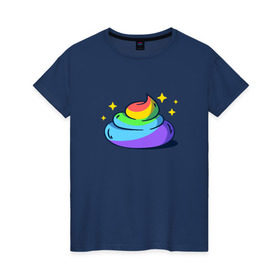 Женская футболка хлопок с принтом Какашка в Тюмени, 100% хлопок | прямой крой, круглый вырез горловины, длина до линии бедер, слегка спущенное плечо | Тематика изображения на принте: арт | единорог | красиво | радуга | рисунок | смешно | цветная | юмор