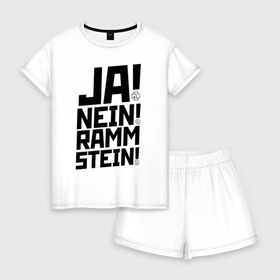 Женская пижама с шортиками хлопок с принтом RAMMSTEIN в Тюмени, 100% хлопок | футболка прямого кроя, шорты свободные с широкой мягкой резинкой | du hast | mein herz | rammstein | rammstein rock | ramstein | группа rammstein | концерт рамштайн | рамштайн | рамштайн дойчланд | тилль линдеманн | у хаст