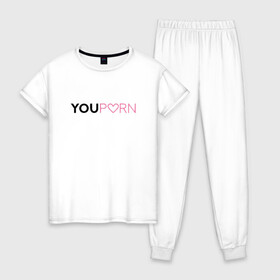 Женская пижама хлопок с принтом YouPorn в Тюмени, 100% хлопок | брюки и футболка прямого кроя, без карманов, на брюках мягкая резинка на поясе и по низу штанин | brazzers | you | браззерс | сайт