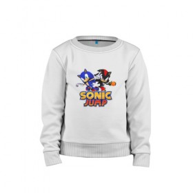 Детский свитшот хлопок с принтом SONIC JUMP в Тюмени, 100% хлопок | круглый вырез горловины, эластичные манжеты, пояс и воротник | hedgehog | metal sonic | silver | silver the hedgehog | sonic | sonic boom | sonic the hedgehog | ёж сонник | игры | соник | фильмы