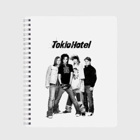 Тетрадь с принтом Tokio Hotel в Тюмени, 100% бумага | 48 листов, плотность листов — 60 г/м2, плотность картонной обложки — 250 г/м2. Листы скреплены сбоку удобной пружинной спиралью. Уголки страниц и обложки скругленные. Цвет линий — светло-серый
 | Тематика изображения на принте: alternative rock | band | bill kaulitz | boys | german | hotel | music | pop rock | powerpop | synthpop | tokyo | tom ka | альтернативный рок | билл каулитц | георг листинг | группа | густав шефер | мальчики | музыка | немецкая | отель | пауэр поп