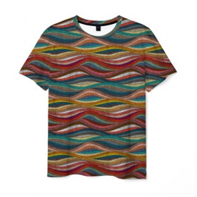 Мужская футболка 3D с принтом Разноцветные волны в Тюмени, 100% полиэфир | прямой крой, круглый вырез горловины, длина до линии бедер | Тематика изображения на принте: 