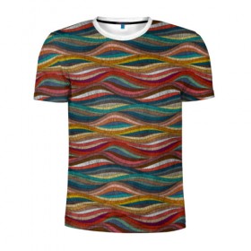 Мужская футболка 3D спортивная с принтом Разноцветные волны в Тюмени, 100% полиэстер с улучшенными характеристиками | приталенный силуэт, круглая горловина, широкие плечи, сужается к линии бедра | Тематика изображения на принте: 