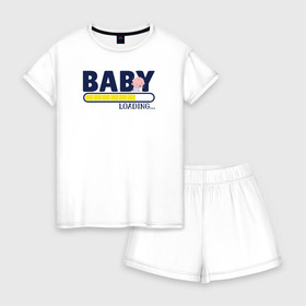 Женская пижама с шортиками хлопок с принтом Беременность в Тюмени, 100% хлопок | футболка прямого кроя, шорты свободные с широкой мягкой резинкой | беременность | беременным | загрузка | ребенок