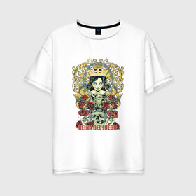 Женская футболка хлопок Oversize с принтом Королева игры в Тюмени, 100% хлопок | свободный крой, круглый ворот, спущенный рукав, длина до линии бедер
 | Тематика изображения на принте: девушка | змея | корона | роза | татуировка | череп