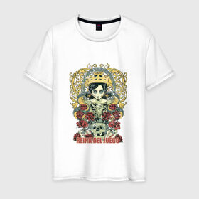 Мужская футболка хлопок с принтом Королева игры в Тюмени, 100% хлопок | прямой крой, круглый вырез горловины, длина до линии бедер, слегка спущенное плечо. | девушка | змея | корона | роза | татуировка | череп